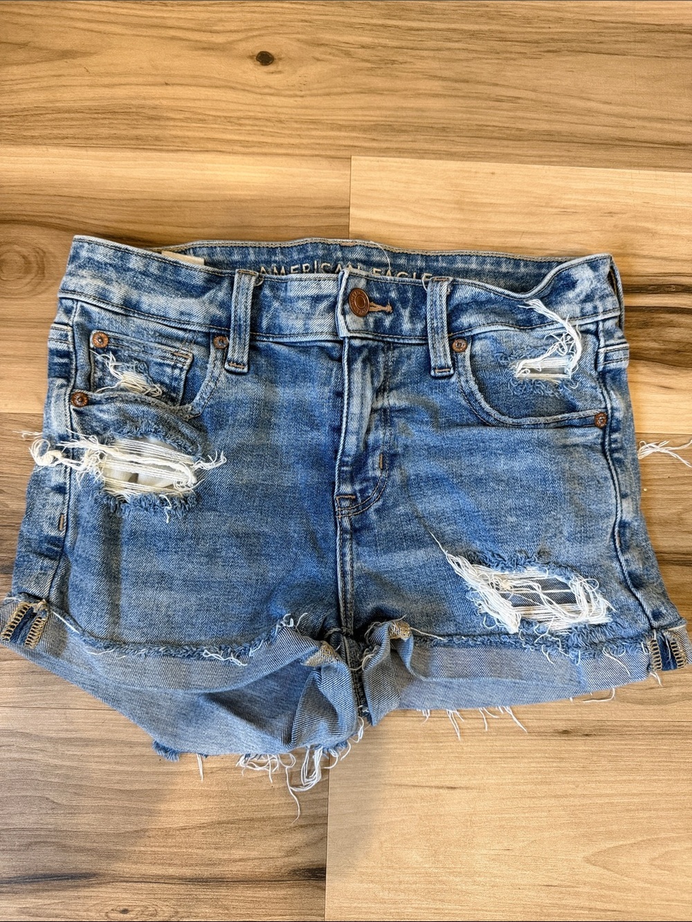 American Eagle Outfitters Blue Distressed Cutoff Denim Shorts